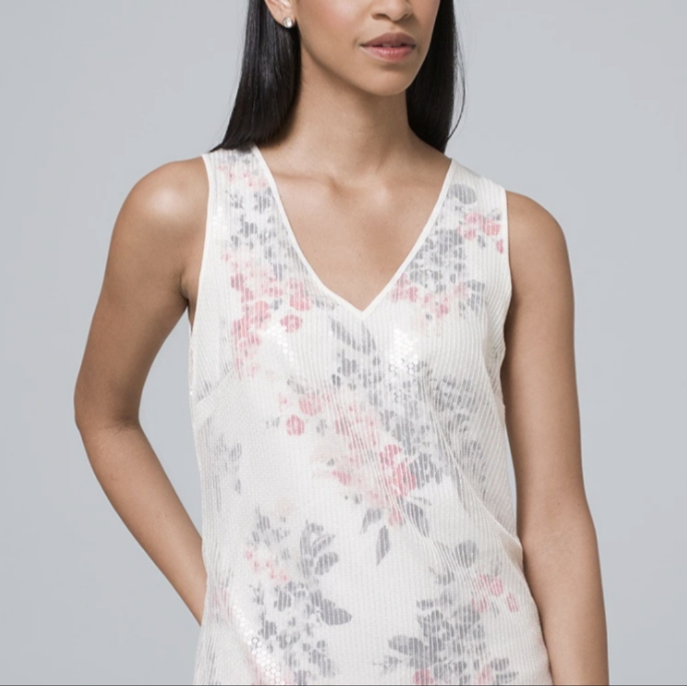 White House Black Market Sequin-overlay tank Medium